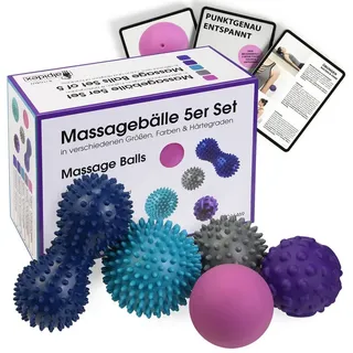 Alpidex 5er Set Massagebälle Igelbälle Lacrosse | verschiedene Härtegrade für Rücken, Beine & Füße | inkl. E-Book mit Übungen