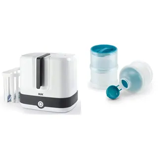 NUK Vario Express Dampf-Sterilisator 3-in-1 Modular für bis zu 6 Babyflaschen, Sauger & Zubehör oder Milchpumpe & Milchpulver-Portionierer, BPA-frei, 3 Stück, (petrol Farbe)