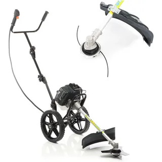 Wiltec 2in1 Benzin Motorsense 1,9 kW mit Rädern, Rasenschneider mit Rasentrimmer und Freischneider, Gartengerät mit Rasenkantenschneider