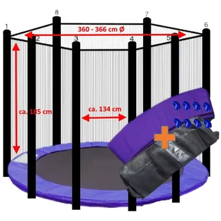 walexo Gartentrampolin Trampolin Randabdeckung mit Sicherheitsnetz für 8 Stangen, Ø 366 cm 366 cm