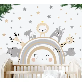 Wandtattoo Kinderzimmer Regenbogen Wandsticker selbstklebend Stern Tiere Wanddeko Aufkleber für Kinder Wohnzimmer Schlafzimmer Kinderzimmer Hause Wanddekoration