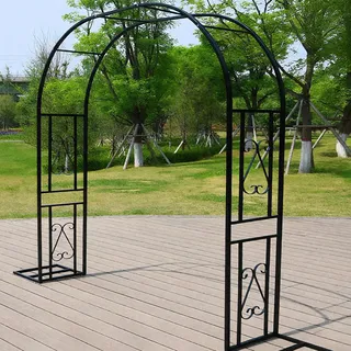 Wetsfgdg Rosenbogen aus Metall - Stabil, L220xW40xH230cm, Gartenbogen aus Stahl, verzinkt und pulverbeschichtet, extrem witterungsbeständig, rostfrei, für Kletterrosen & Clematis, Schwarz A
