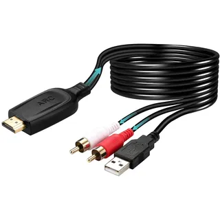 UNSTINCER HDMI Extractor ARC auf Cinch RCA Audio Konverter CEC, Kabel 110cm | 192kHz 24Bit Digital Analog Wandler für TV zu Lautsprecher Soundbar, DAC Adapter mit USB Powered, Unterstützt PCM 2.0 Stereo
