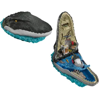 Mattel Jurassic World Rebirth Deluxe-Mosasaurus-Spielset mit 7 interaktiven Funktionen, 7 Soundeffekten und 6 Mikrofiguren, zusammenklappbar zum Tragen und Aufbewahren