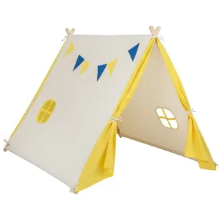KOMFOTTEU Tipi-Zelt Kinderspielzelt, Kinderzelt mit Kiefernholzrahmen gelb
