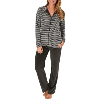normann WÄSCHEFABRIK Langer Nicky Damen Hausanzug, Jacke mit Reißverschluss 281 216 98 001, Farbe:dunkelgrau, Größe2:36/38 - 36-38