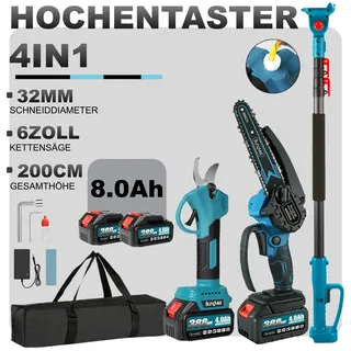 Akku Hochentaster Astschere Teleskop Astsäge Kettensäge Gartenschere mit 2 Akkus