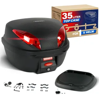 Götz Topcase für Roller & Motorrad (35 L) Motorradkoffer, abschließbar | Helmkoffer mit universeller Montageplatte: wasserfeste und stoßfeste Heckbox mit Reflektoren, schnell abnehmbar