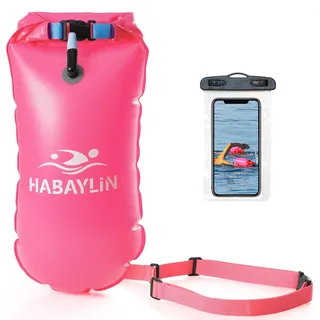 Habaylin Schwimmboje - 20L Rosa, Boje Schwimmen für Erwachsene | Trockensack Aufblasbar Wasserdicht Dry Bag für Open Water, Triathlon, Strand