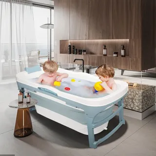Jiubiaz Faltbare Badewanne Erwachsene klappbare mobile bathtub für Badezimmer, Dusche und Balkon| Ideal für kleine Badezimmer mit Seifenkorb,