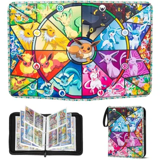 Sammelalbum für Pokemon Karten Album 50 Seiten 400 Karten Kapazität,Sammelkarten Album Mappe Mit Reißverschluss,Tragbar Wasserdicht PU für Sammelheft Heft Ordner,Geschenk für Kinder (YB4)