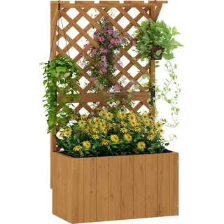 Outsunny Hochbeet Pflanzkasten mit Rankgitter Dach Spalier Pflanzkübel Blumenkasten Holz, Gartenspalier 64 x 33 x 122cm für Garten Balkon Terrasse, Blumenkübel für Kletterpflanzen Korbpflanzen, Blumen   Aosom