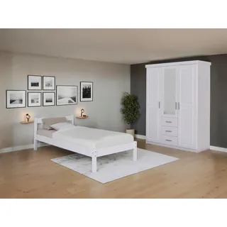 Mid.you Einzelzimmer, Weiß, Holz, Kiefer, massiv, 3 Fächer, Schlafzimmer, Komplette Schlafzimmer
