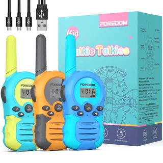FOREDOM Wiederaufladbare Walkie Talkies für Kinder Walkie Talkies Funkgeräte Set Spielzeug für Jungen & Mädchen 3-12 Jahre, Abenteuer, Camping, Wandern – 3er Set