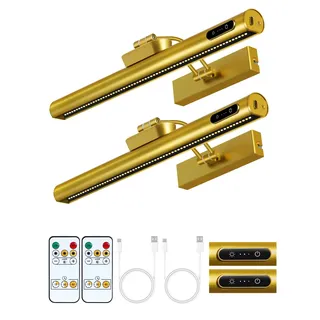 OUTON 40cm Bilderleuchte Kabellos Wiederaufladbar mit Fernbedienung+Touch, LED-Akku-Wandleuchte Bildbeleuchtung, Dimmbar 3-Farb Timer, 4000mAh USB-C-Aufladbar, Wandlampe für Gemälde Spiegel – Gold