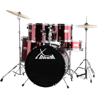 XDrum Semi 20" Studio Schlagzeug Lipstick Red - 20" BD, 10" TT, 12" TT, 14" FT, 14" SD - inkl. Schule - Rot