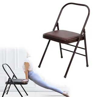 IMUNKT Yoga-Klappstuhl, Iyengar Yoga-Hilfsstuhl, Faltbarer Tragbarer Pilates-Yoga-Stuhl, Rückenfreier Fitnessstuhl, Yoga-Stuhl Für Erwachsene, Flexibilität/Rückenstütze (Brown)