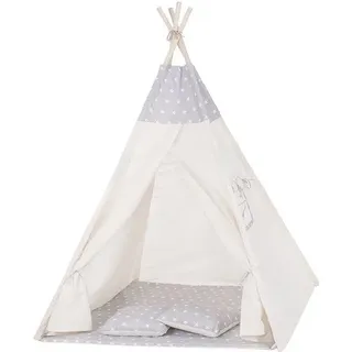 Viking Choice - Tipi Zelt Wigwam Beige Mit Grau 100% Baumwolle H160xb120xt100 Cm Sternmotiv Inklusive 2 Kissen