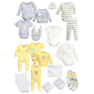 Erstausstattungspaket KLITZEKLEIN "30tlg. Baby-Set für den Start" bunt (weiß-grau-gelb-gestreift-gemustert) Baby KOB Set-Artikel aus Bio-Baumwolle