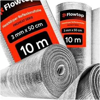 HEIZKÖRPER REFLEXIONSFOLIE 10 M X 0,5 M ISOLIERFOLIE WANDISOLIERUNG REFLEXIONSPLATTE FLOWTOP Reflektionsfolie Isoliermatten 3 mm Thermomatte Alufolie Isolierung Dämmfolie Metallisch