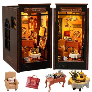 iiecreat DIY Book Nook Kit 3D Wooden Puzzle, Puppenhaus mit LED DIY Bookend Puppenhaus Kit Crafts Hobbies Gifts