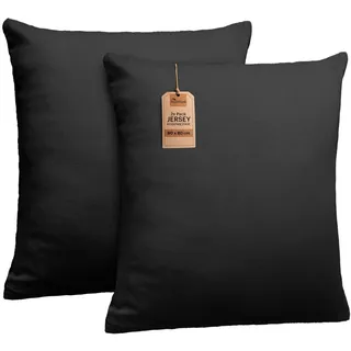 NatureMark 2er Set Jersey Kissenbezüge – Elastisch, weich, atmungsaktiv und hautfreundlich – Waschbare Kissenhülle - 80x80 – Schwarz