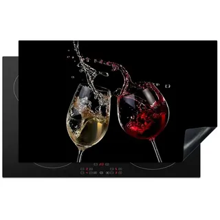 MuchoWow Herd-Abdeckplatte Rotwein - Weißwein - Glas - Schwarz, Vinyl, (1 tlg), Herdabdeckplatten für Ceranfeld, Induktionsschutz, 80x50 cm 80 cm x 50 cm x 0.2 cm