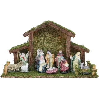 Toyland Toyland® Weihnachtskrippe traditioneller Krippenstall mit 11 Figuren, Weihnachtsdekoration