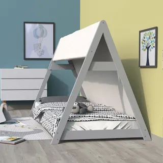 le quai des affaires HAUSBETT Tipi 90x200 mit Stoff und Lattenrost- Grau/ - Grau