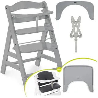 hauck Alpha+ inkl. Essbrett Wooden Tray + Sitzkissen Jersey Charcoal