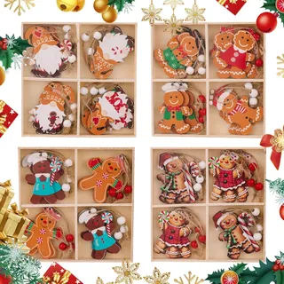 48 Stück Lebkuchen Weihnachtsschmuck, Weihnachtsbaum Lebkuchen Anhänger, Lebkuchen Mann Verzierung, Christbaumschmuck Lebkuchen, Tannenbaum Dekoration