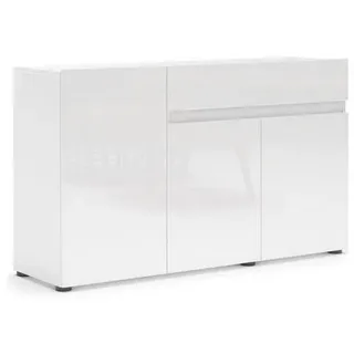 KITALY Sideboard in weiss, Lack Hochglanz - 135x80x38cm (BxHxT) weiß
