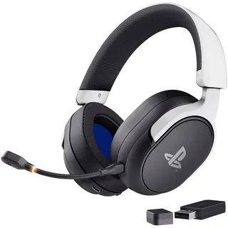 GXTrust 499BW Forta Kabelloses Gaming Headset Offiziell Lizenziert für PlayStation 5, Niedriger Latenz, 2,4G USB Empfänger, 50mm Treiber, 55H Akkulaufzeit, Headset PS5 mit Mikrofon, Schwarz/Weiß