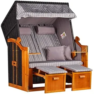Mr. Deko Strandkorb Ostsee Wacholder PE Schwarz Dessin Royal Grau