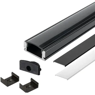 Energmix 2m LED Aluprofil Schwarzer Alu Schiene U Profil Kanal System für LED-Streifen inkl. 2 Abdeckung Profil A-S
