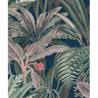 Rasch Tapete 590128 - Fototapete auf Vlies mit Palmen und Bananenblättern in Grün, Rosa und Blau aus der Kollektion Magicwalls - 3,00 m x 2,50 m (LxB)