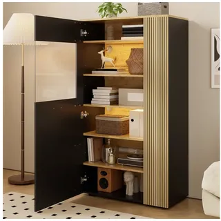 REDOM Sideboard mit LED 16 Farben (Wohnzimmerschrank, Buffet, Küchenschränke, 1 St., Organizer mit 3 festen und 2 verstellbaren Regalen), Aufbewahrungsschrank mit Kabelmanagement schwarz