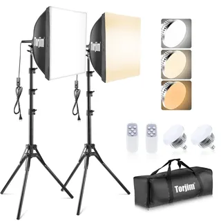 Torjim Softbox-Beleuchtungsset, 40,6 x 40,6 cm, professionelles Softbox-Beleuchtungsset mit 85 W LED-Lampen, 3000-7500 K, Studio-Lichter für Fotografie/Aufnahmen