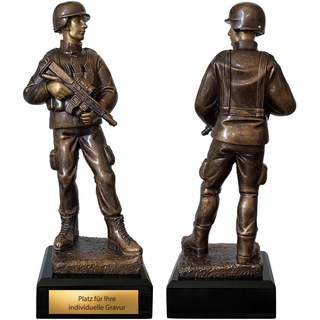 eberin · Soldat Pokal · Truppen Pokal · Dienstzeit Ehrung · Resinfigur Soldat · Bronze/Gold · Pokal mit Wunschtext, Größe 25,5 cm