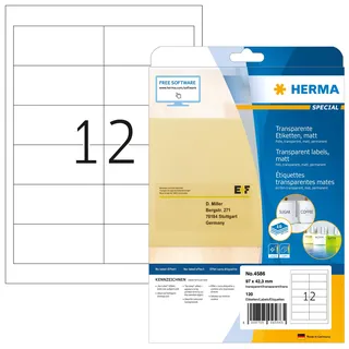 Herma Folienetiketten 4586 Transparent 97 x 42,3 mm 10 Blatt 120 St.