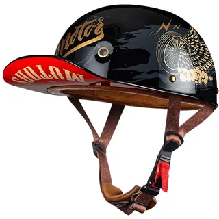 Deutsche Motorrad Halbhelme Mit ECE Zulassung Jethelm Retro Chopper Helm Scooter-Helm Halbschalenhelm Baseball Cap Motorradhelm Für Männer Frauen Chopper Moped Roller-Helm