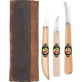 Kirschen Schnitzmessersatz in Velourleder-Rolltasche