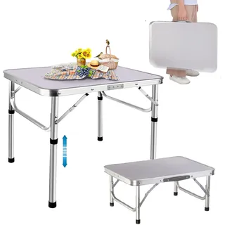 60 cm großer Klapptisch, tragbar, kleiner Camping-Picknicktisch, Garten, Outdoor, klappbarer Esstisch mit Aluminiumrahmen und verstellbarer Höhe für drinnen und draußen, 60 x 45 x 25,9 cm (L x B x H)