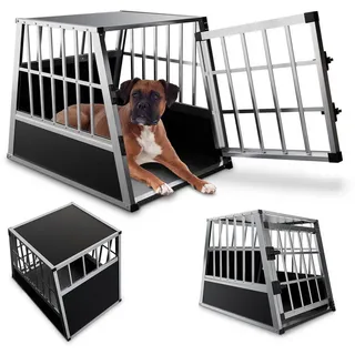 Juskys Alu Hundetransportbox L 90 x 65 x 69 cm Silber/Schwarz