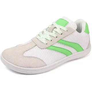 ZEPYFXIT Unisex Barfußschuhe Damen Herren Minimalistische Barfuss Schuhe Atmungsaktive Barfussschuhe Bequeme Turnschuhe Breite Zehenbox, Weiß Grün, 38 EU - 38 EU
