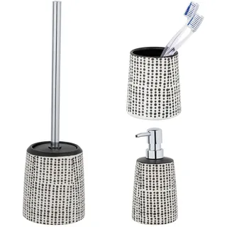 Badaccessoire-Set "»Brento«", schwarz, Edelstahl, Keramik, SCHÖNER WOHNEN-KOLLEKTION, Badaccessoires-Sets, Zahnputzbecher, Seifenspender & WC-Garnitur, Keramik mit Punkt-Muster