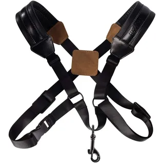 Rayzm Saxophongurt/Saxofongurt,Universal Doppel-Schultergurt aus Leder für Saxofon,Verstellbarer Gepolsterter Trageriemen für Alt,Tenor,Sopran und Bariton Saxophon (Klein)