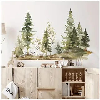 Montegoni Wandtattoo Aquarell-Wald-Wandaufkleber – perfekt für Schlafzimmer, Wohnzimmer (1 St., 1 x Wandaufkleber Aquarellwald), Abnehmbar, selbstklebend