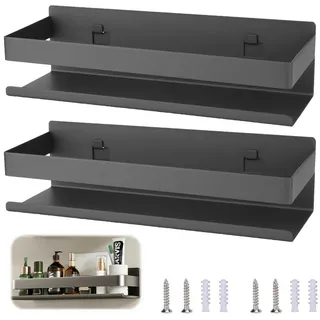 BlingBin Gewürzregal Wand, Gewürzregal Hängend, Küchenregal Wand Ohne Bohren, 30cm, 2er Set 2-tlg., Gewürzregale aus Metall, Wand für Küche, Schrank, Badezimmer, Grau grau