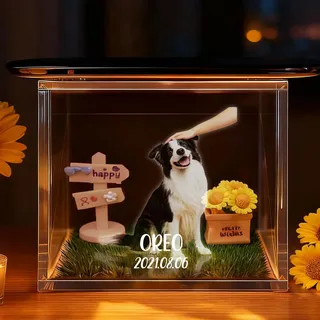 Personalisierte Geschenke für Hundebesitzer - 3D Hunde Figur Hologramm Haus Bilderrahmen Deko mit Foto Gravur Erinnerung Andenken Hund Hundegeschenke Gedenkgeschenke für Hundemama Hundeliebhaber